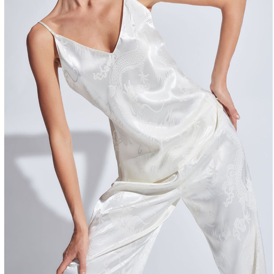 Natori RYU Jacquard Cami PJ in Ivory Q76166-Loungewear-Natori-Ivory-XSmall-Anna Bella Fine Lingerie, Reveal Your Most Gorgeous Self!