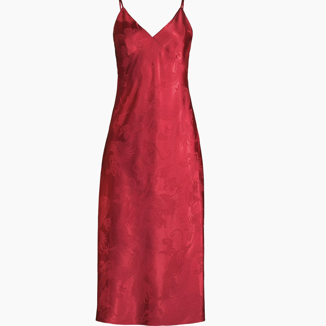 Natori RYU Jacquard Gown in Brocade Red Q73066-Loungewear-Natori-Brocade Red-Small-Anna Bella Fine Lingerie, Reveal Your Most Gorgeous Self!