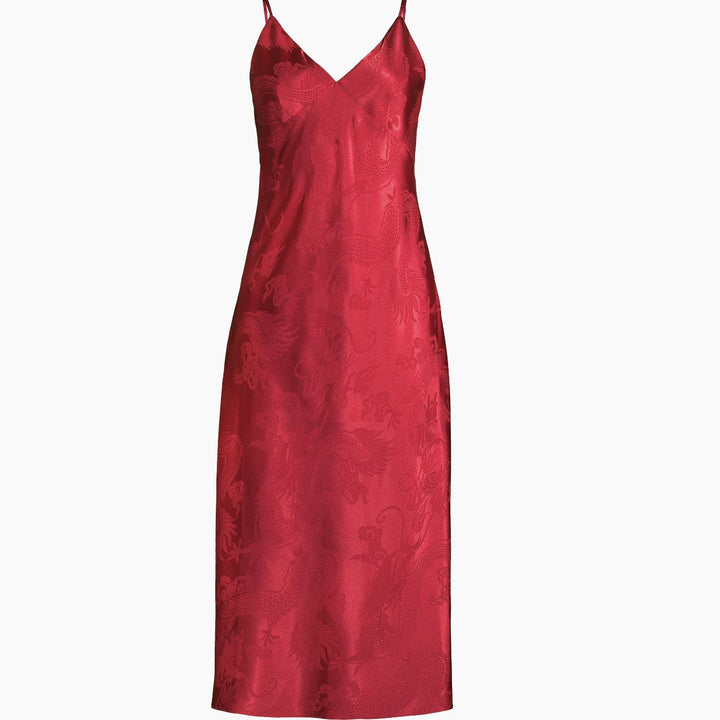 Natori RYU Jacquard Gown in Brocade Red Q73066-Loungewear-Natori-Brocade Red-Small-Anna Bella Fine Lingerie, Reveal Your Most Gorgeous Self!
