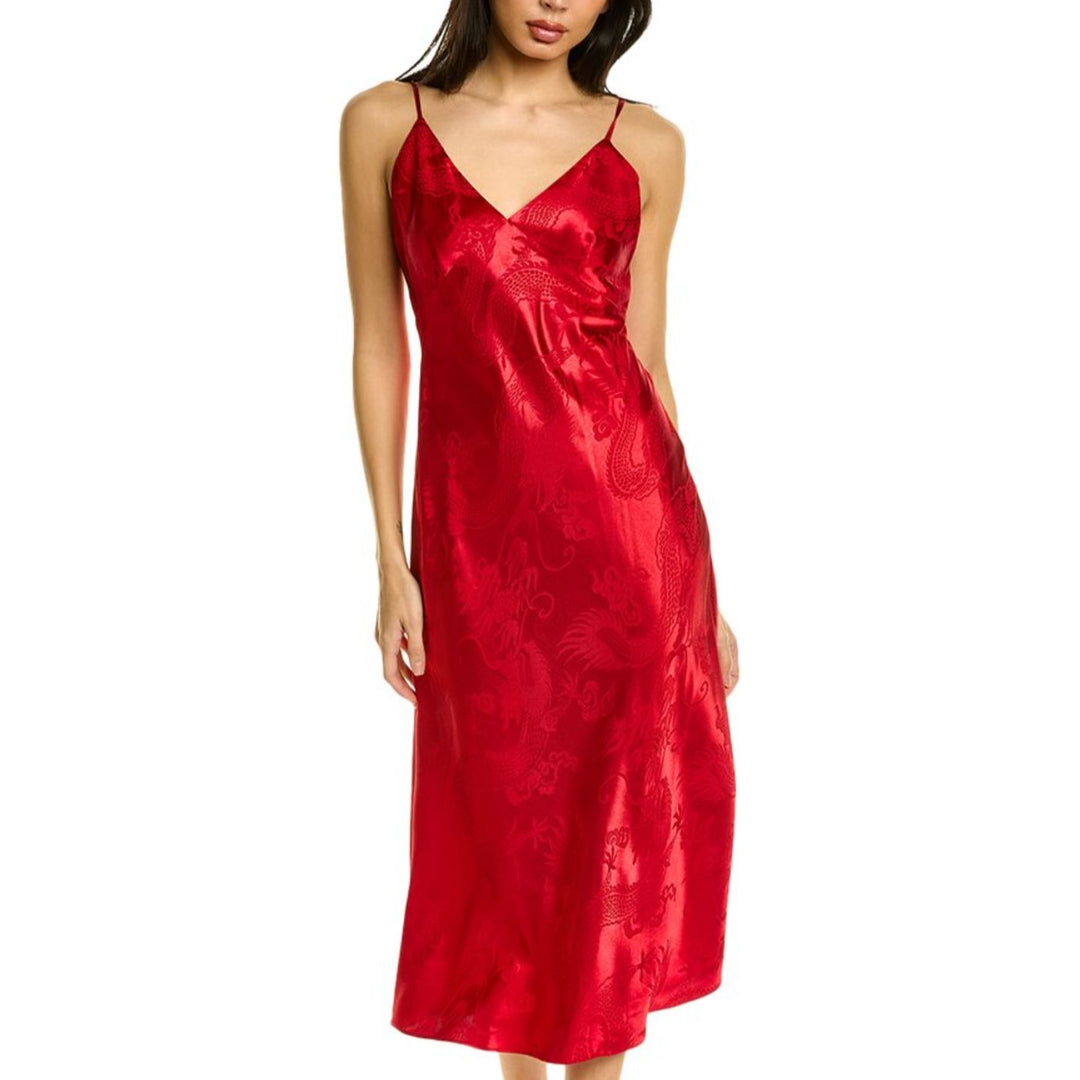 Natori RYU Jacquard Gown in Brocade Red Q73066-Loungewear-Natori-Brocade Red-Small-Anna Bella Fine Lingerie, Reveal Your Most Gorgeous Self!