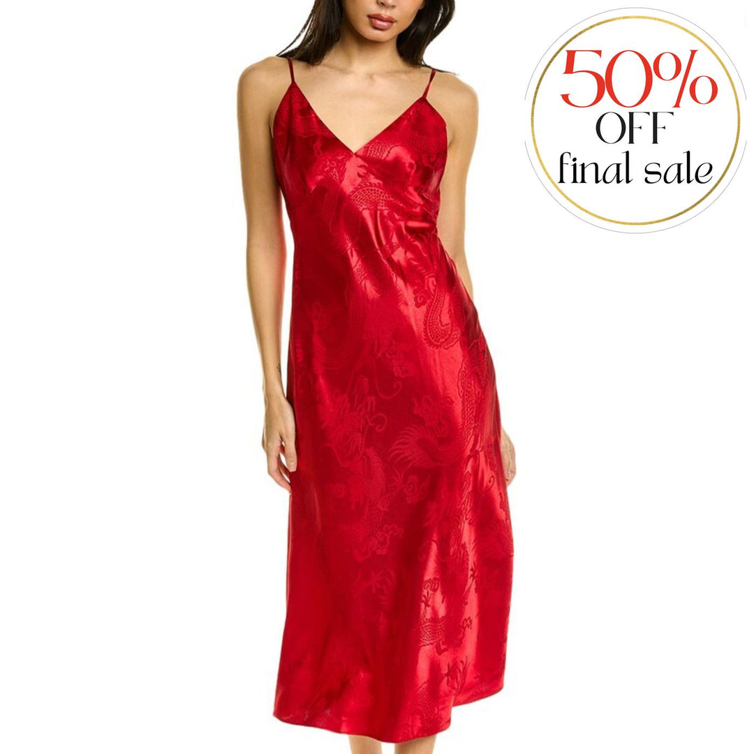 Natori RYU Jacquard Gown in Brocade Red Q73066-Loungewear-Natori-Brocade Red-Small-Anna Bella Fine Lingerie, Reveal Your Most Gorgeous Self!