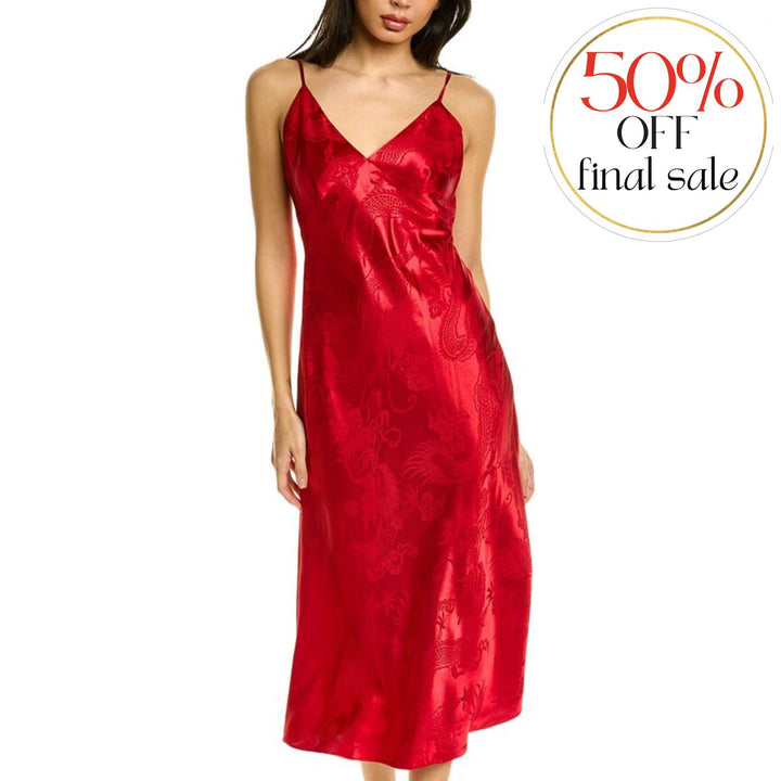 Natori RYU Jacquard Gown in Brocade Red Q73066-Loungewear-Natori-Brocade Red-Small-Anna Bella Fine Lingerie, Reveal Your Most Gorgeous Self!