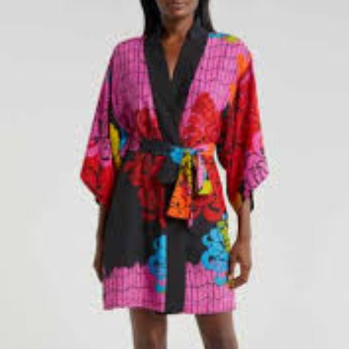 Natori Rimini 36" Robe in Black Multi T74141-Robes-Natori-Black Multi-Small-Anna Bella Fine Lingerie, Reveal Your Most Gorgeous Self!