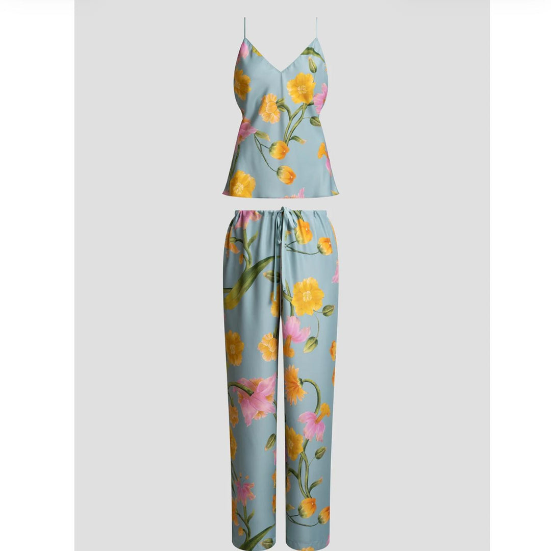 Natori Solene Matt Charmeuse Cami PJ X76041-Anna Bella Fine Lingerie-Sea Green Floral-XSmall-