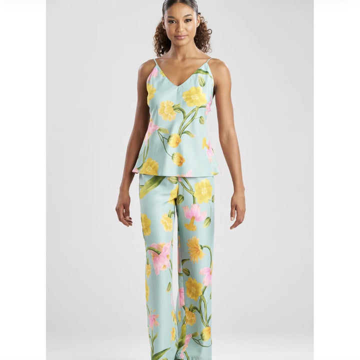 Natori Solene Matt Charmeuse Cami PJ X76041-Anna Bella Fine Lingerie-Sea Green Floral-XSmall-