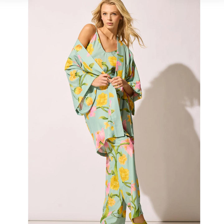 Natori Solene Matt Charmeuse Cami PJ X76041-Sleepwear-Natori-Sea Green Floral-XSmall-Anna Bella Fine Lingerie, Reveal Your Most Gorgeous Self!