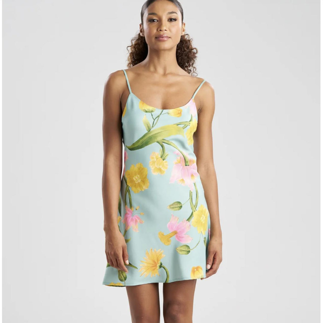 Natori Solene Matt Charmeuse Chemise X78041-Sleepwear-Natori-Sea Green Floral-XSmall-Anna Bella Fine Lingerie, Reveal Your Most Gorgeous Self!