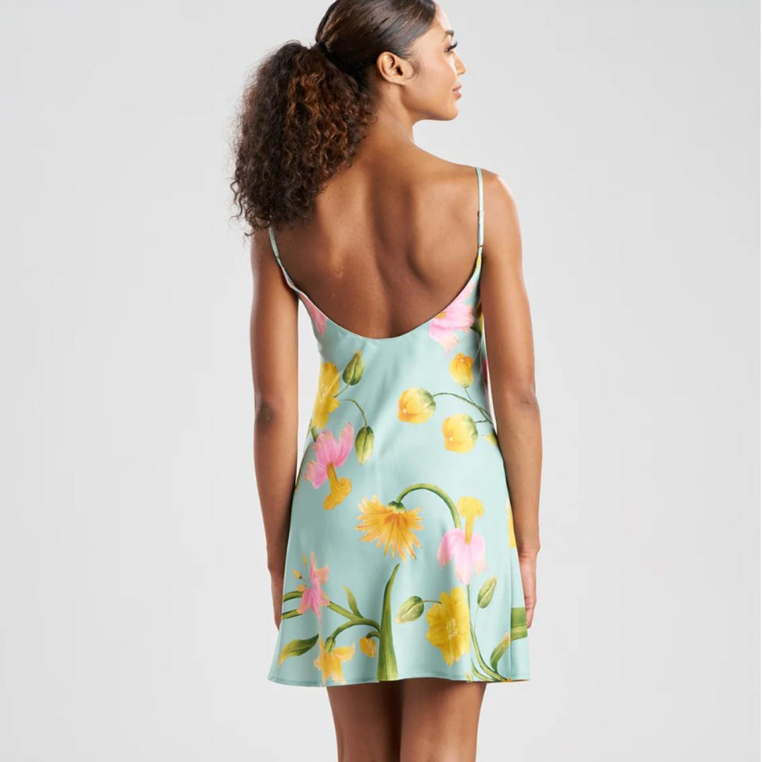 Natori Solene Matt Charmeuse Chemise X78041-Sleepwear-Natori-Sea Green Floral-XSmall-Anna Bella Fine Lingerie, Reveal Your Most Gorgeous Self!