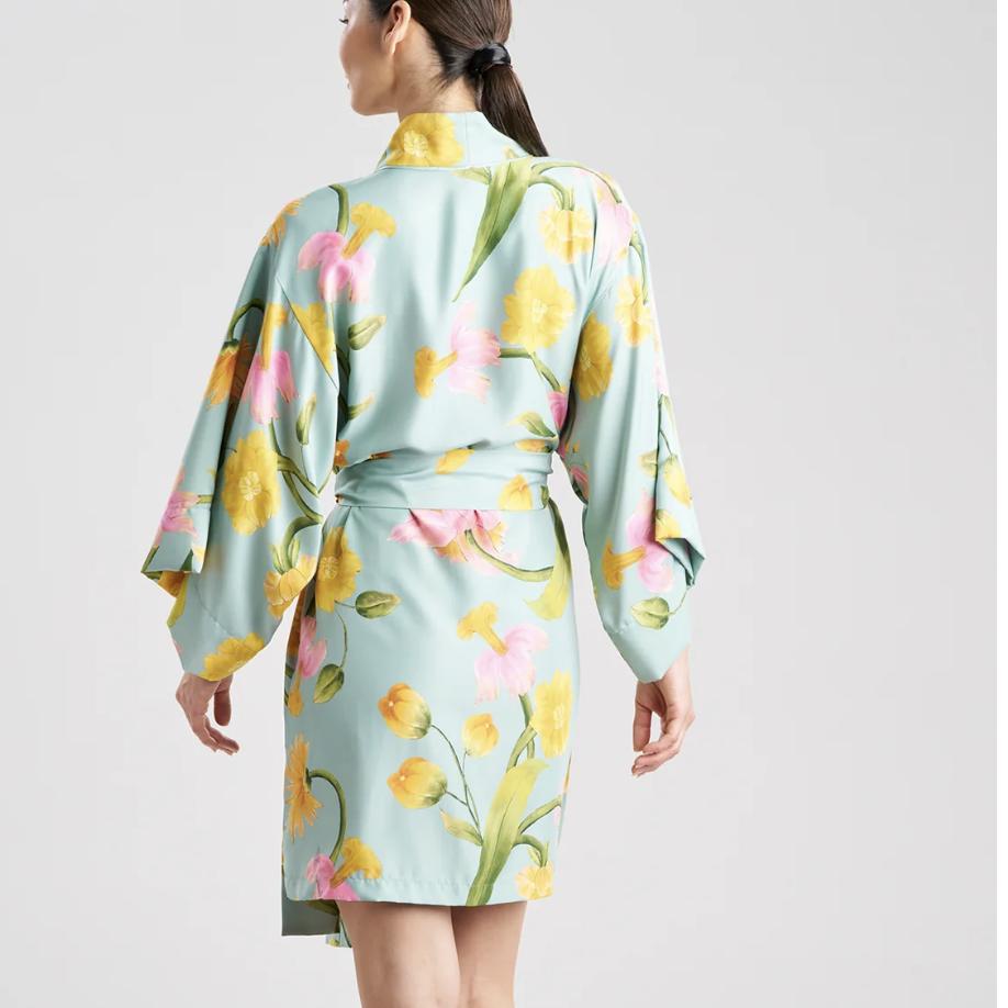 Natori Solene Matt Charmeuse Wrap X74041-Anna Bella Fine Lingerie-Sea Green Print-XSmall-