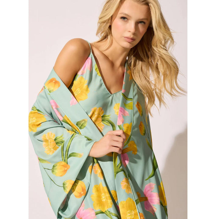 Natori Solene Matt Charmeuse Wrap X74041-Anna Bella Fine Lingerie-Sea Green Print-XSmall-