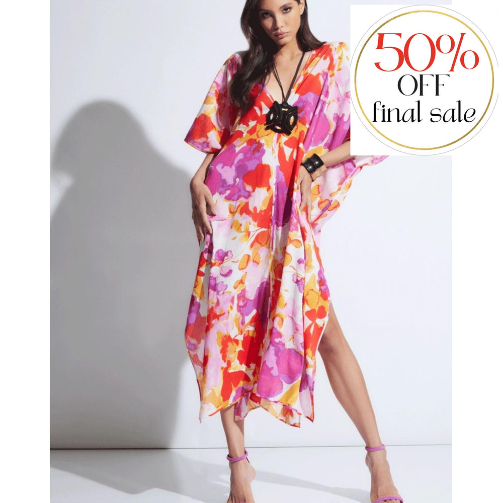 Natori Suisai Getaway Cotton Gauze Caftan R70037-Swimwear-Natori-Fuscia-Small-Anna Bella Fine Lingerie, Reveal Your Most Gorgeous Self!
