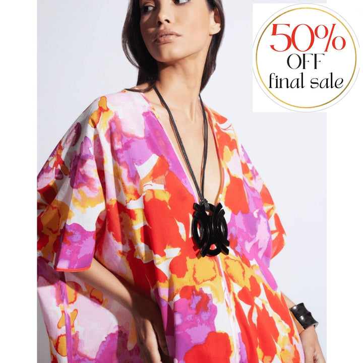 Natori Suisai Getaway Cotton Gauze Caftan R70037-Swimwear-Natori-Fuscia-Small-Anna Bella Fine Lingerie, Reveal Your Most Gorgeous Self!