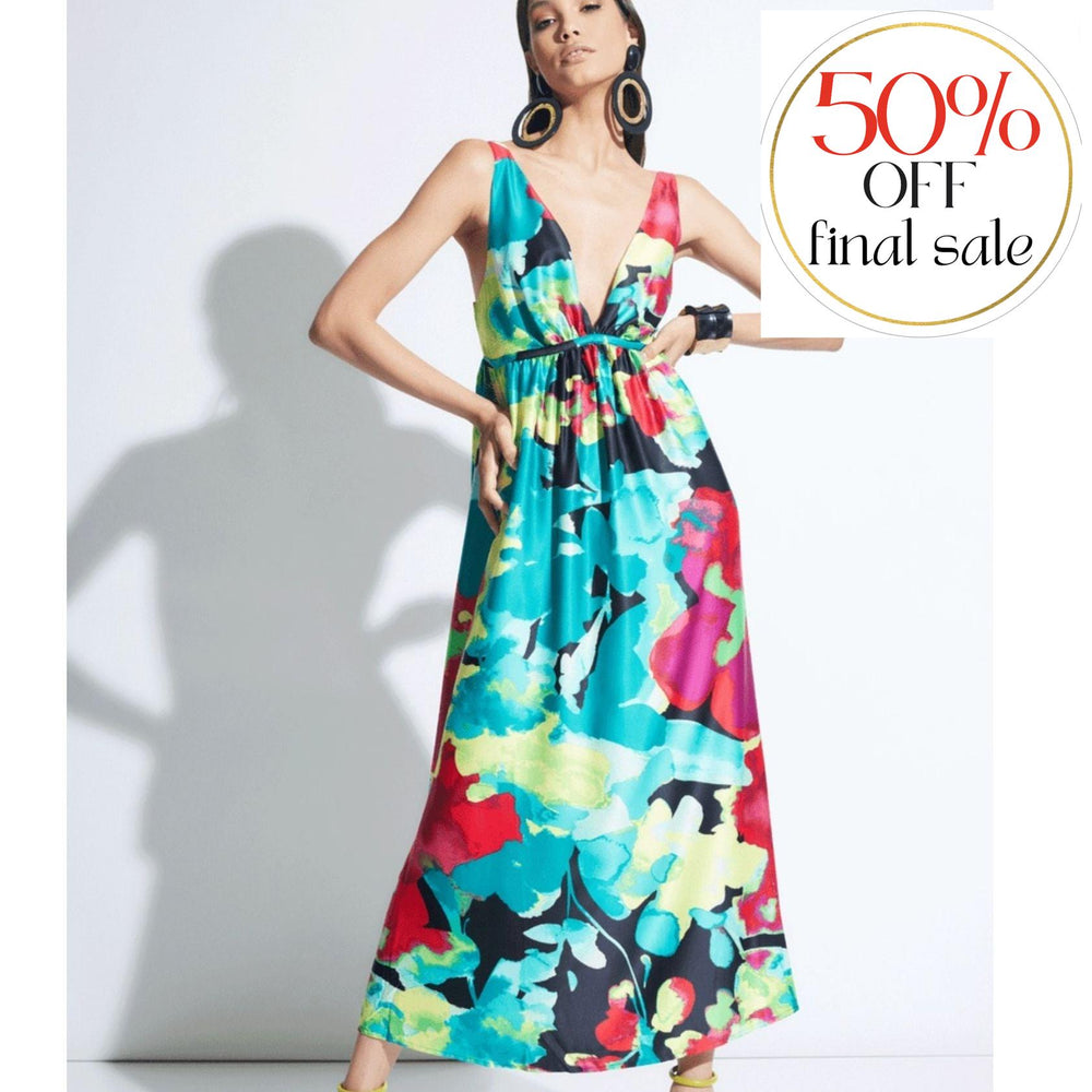 Natori Suisai Gown R73119-Swimwear-Natori-Black Multi Watercolor-Medium-Anna Bella Fine Lingerie, Reveal Your Most Gorgeous Self!