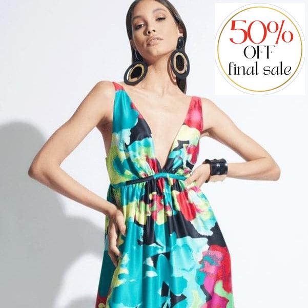 Natori Suisai Gown R73119-Swimwear-Natori-Black Multi Watercolor-Medium-Anna Bella Fine Lingerie, Reveal Your Most Gorgeous Self!