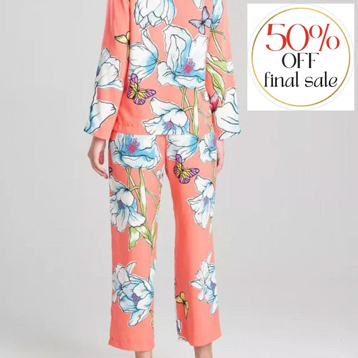 Natori Wild Poppy Pj set in Bright Coral R76009-Loungewear-Natori-Bright Coral-XSmall-Anna Bella Fine Lingerie, Reveal Your Most Gorgeous Self!