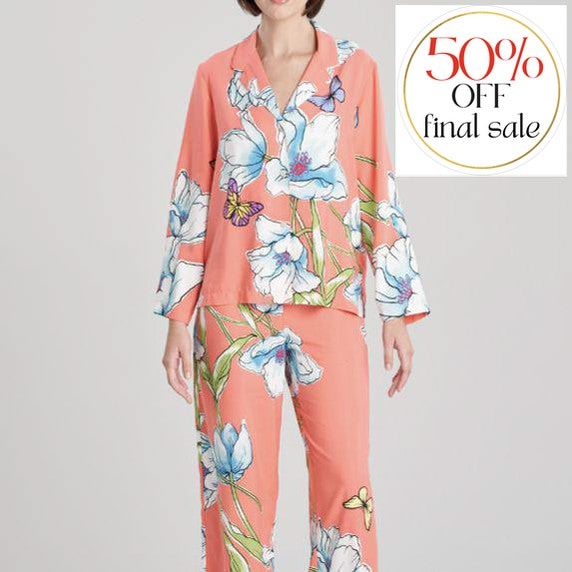 Natori Wild Poppy Pj set in Bright Coral R76009-Loungewear-Natori-Bright Coral-XSmall-Anna Bella Fine Lingerie, Reveal Your Most Gorgeous Self!