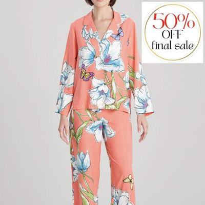 Natori Wild Poppy Pj set in Bright Coral R76009-Loungewear-Natori-Bright Coral-XSmall-Anna Bella Fine Lingerie, Reveal Your Most Gorgeous Self!