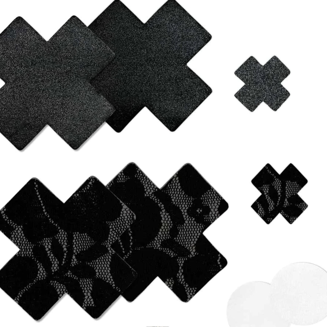 Nippies Black Cross Nipple Covers-Behind the Outfit Solutions-B-SIX-Black-Size B (smaller)-Anna Bella Fine Lingerie, Reveal Your Most Gorgeous Self!