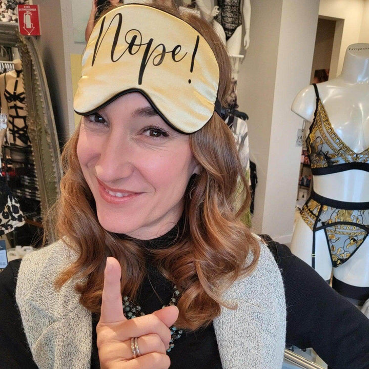"Nope!" Satin Eye Mask-Eye Masks-Anna Bella Fine Lingerie-Gold-Anna Bella Fine Lingerie, Reveal Your Most Gorgeous Self!