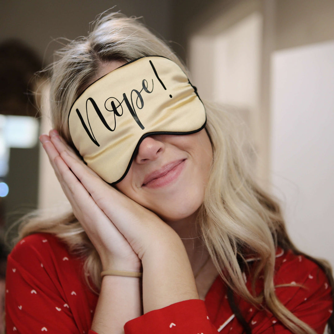 "Nope!" Satin Eye Mask-Eye Masks-Anna Bella Fine Lingerie-Gold-Anna Bella Fine Lingerie, Reveal Your Most Gorgeous Self!