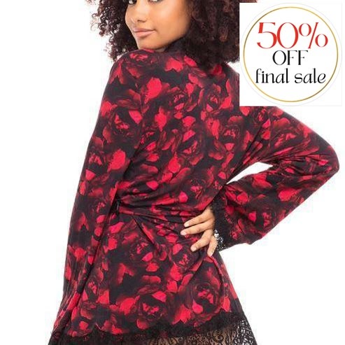 Oh La La Cheri Georgia Stefania Printed Robe 94-11436-Robes-Oh la la Cheri-Black Rose Print-Small/Medium-Anna Bella Fine Lingerie, Reveal Your Most Gorgeous Self!