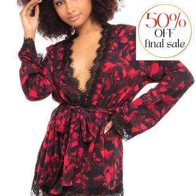 Oh La La Cheri Georgia Stefania Printed Robe 94-11436-Anna Bella Fine Lingerie-Black Rose Print-Small/Medium-