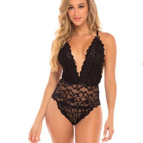 Oh La La Cheri Jeana High Leg Galloon Lace Teddy in Black 52-11156-Anna Bella Fine Lingerie-Black-Small/Medium-