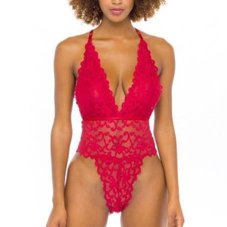 Oh La La Cheri Jeana High Leg Galloon Lace Teddy in Red 52-11156-Anna Bella Fine Lingerie-Red-Small/Medium-