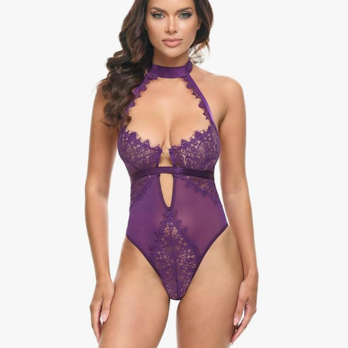 Oh La La Cheri Kennedy Bodysuit 52-12055-Bodysuit-Oh la la Cheri-Imperial Purple-Small-Anna Bella Fine Lingerie, Reveal Your Most Gorgeous Self!
