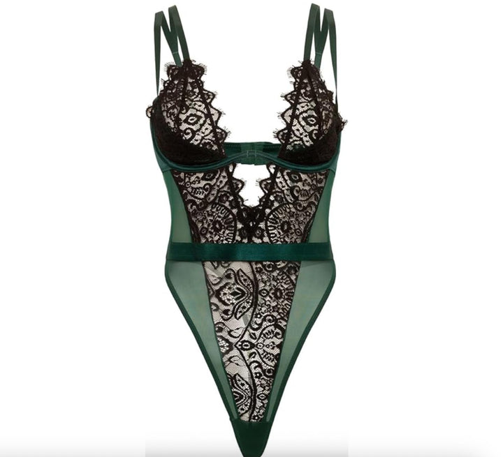 Oh La La Cheri Kenzi Bodysuit 51-119999-Bodysuit-Oh la la Cheri-Black/Rain Forest-Small-Anna Bella Fine Lingerie, Reveal Your Most Gorgeous Self!