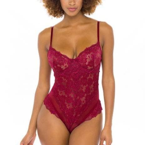 Oh La La Cheri Page Unlined Lace Teddy 51-11053 in Rhubarb-Anna Bella Fine Lingerie-Rhubarb-Small-