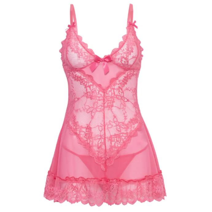 Oh La La Cheri Valentine Soft Cup Babydoll with Lace Detail & G-String in Pink Lemonade 2139-Loungewear-Oh la la Cheri-Pink Lemonade-Small-Anna Bella Fine Lingerie, Reveal Your Most Gorgeous Self!