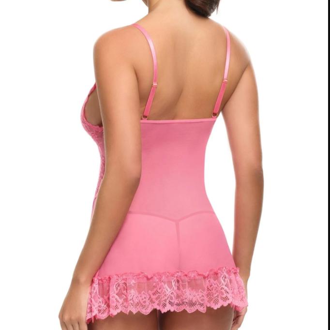 Oh La La Cheri Valentine Soft Cup Babydoll with Lace Detail &amp; G-String in Pink Lemonade 2139-Loungewear-Oh la la Cheri-Pink Lemonade-Small-Anna Bella Fine Lingerie, Reveal Your Most Gorgeous Self!