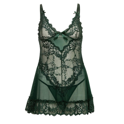 Oh La La Cheri Valentine Soft Cup Babydoll with Lace Detail & G-String in Rain Forest-Anna Bella Fine Lingerie-Rain Forest-Small-