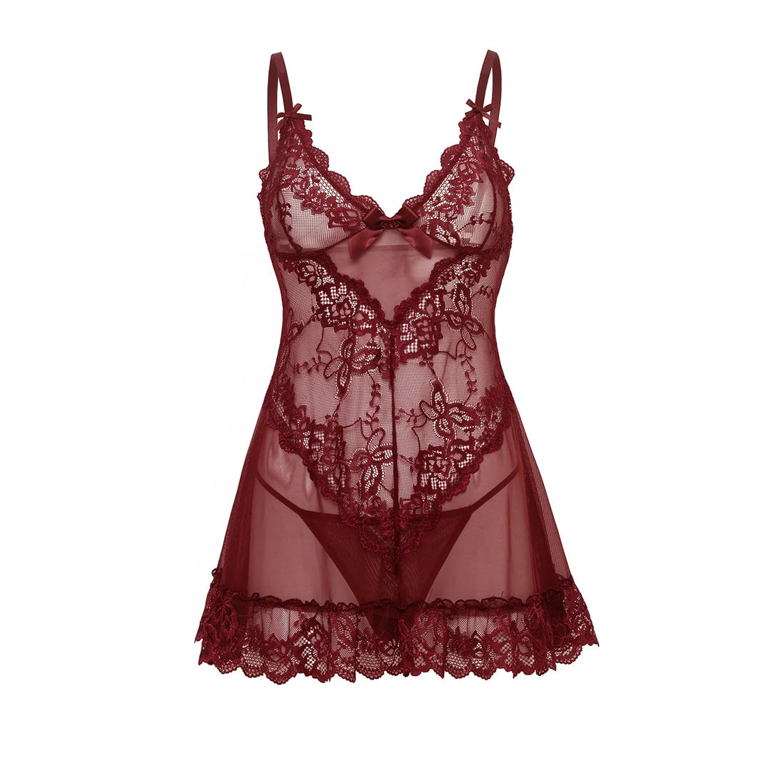 Oh La La Cheri Valentine Soft Cup Babydoll with Lace Detail &amp; G-String in Zinfandel 2139”-Sleepwear-Oh la la Cheri-White-Small-Anna Bella Fine Lingerie, Reveal Your Most Gorgeous Self!