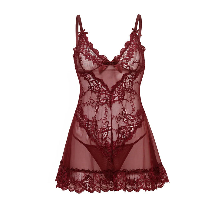Oh La La Cheri Valentine Soft Cup Babydoll with Lace Detail &amp; G-String in Zinfandel 2139”-Sleepwear-Oh la la Cheri-White-Small-Anna Bella Fine Lingerie, Reveal Your Most Gorgeous Self!