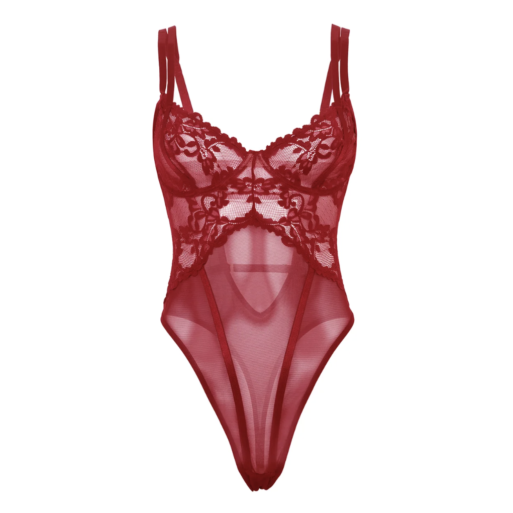 Oh la la Cheri Marisol Sheer Lace Teddy 51-12200-Bodysuit-Oh la la Cheri-Zinfandel-Small/Medium-Anna Bella Fine Lingerie, Reveal Your Most Gorgeous Self!
