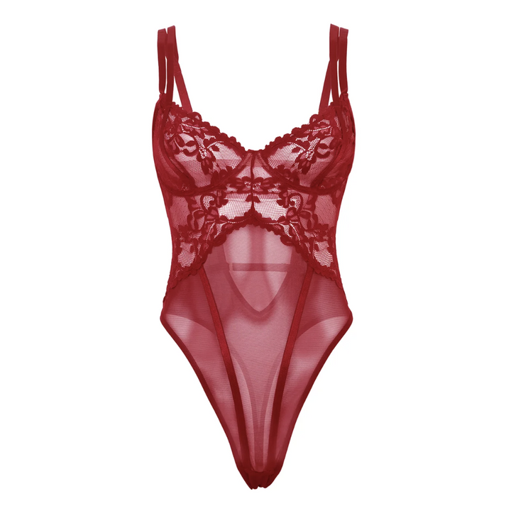 Oh la la Cheri Marisol Sheer Lace Teddy 51-12200-Bodysuit-Oh la la Cheri-Zinfandel-Small/Medium-Anna Bella Fine Lingerie, Reveal Your Most Gorgeous Self!