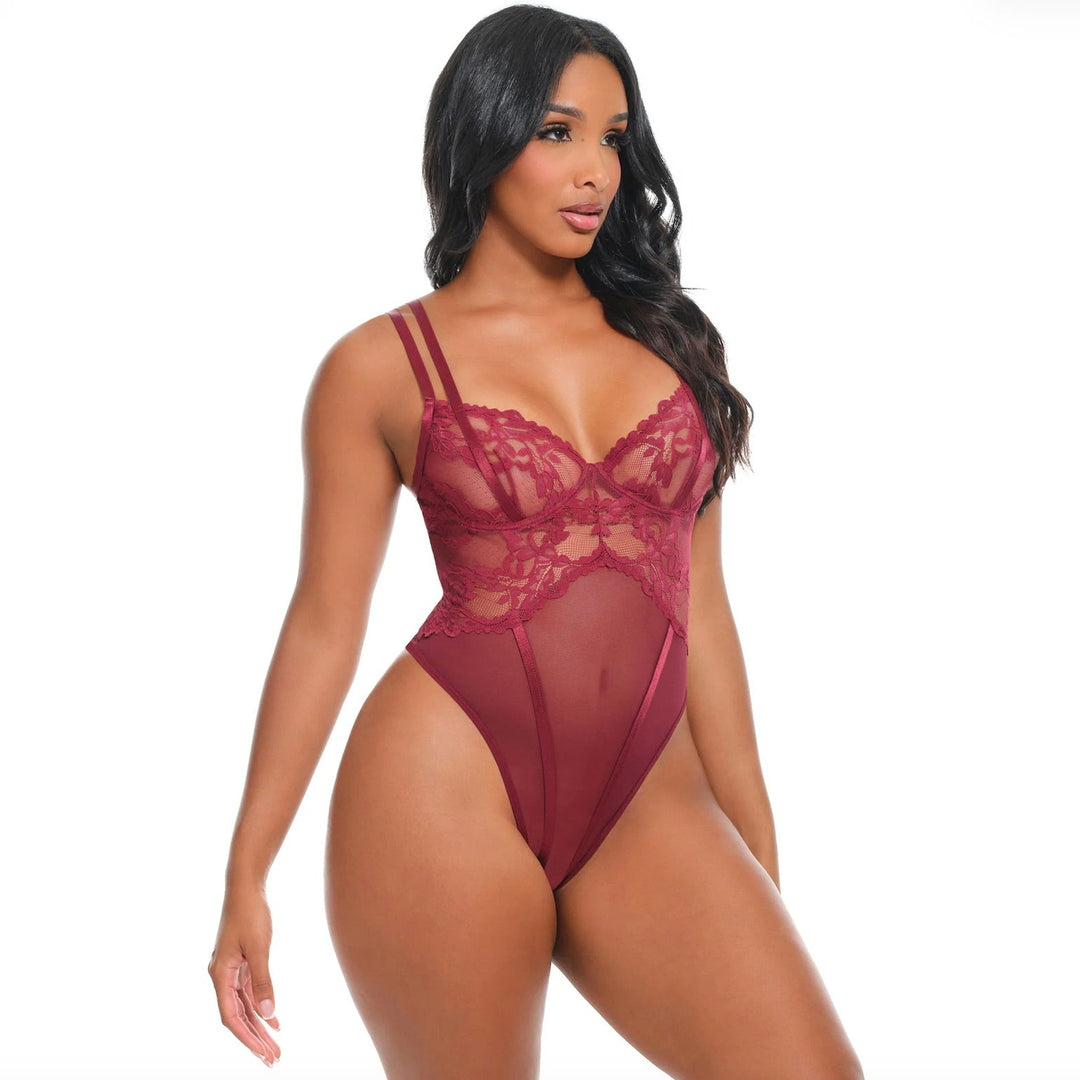 Oh la la Cheri Marisol Sheer Lace Teddy 51-12200-Bodysuit-Oh la la Cheri-Zinfandel-Small/Medium-Anna Bella Fine Lingerie, Reveal Your Most Gorgeous Self!