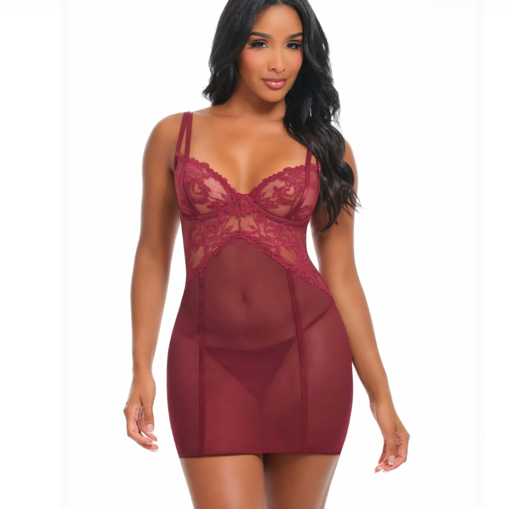 Oh la la Cheri Marisol UW Lace Fitted Babydoll 71-12200 in Zinfandel-Seduction-Oh la la Cheri-Zinfandel-Small/Medium-Anna Bella Fine Lingerie, Reveal Your Most Gorgeous Self!