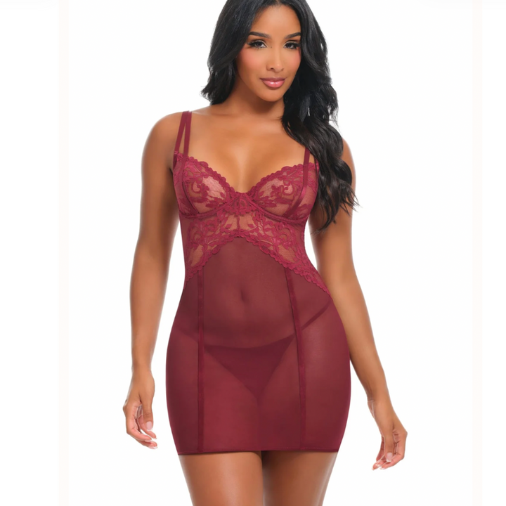 Oh la la Cheri Marisol UW Lace Fitted Babydoll 71-12200 in Zinfandel-Seduction-Oh la la Cheri-Zinfandel-Small/Medium-Anna Bella Fine Lingerie, Reveal Your Most Gorgeous Self!