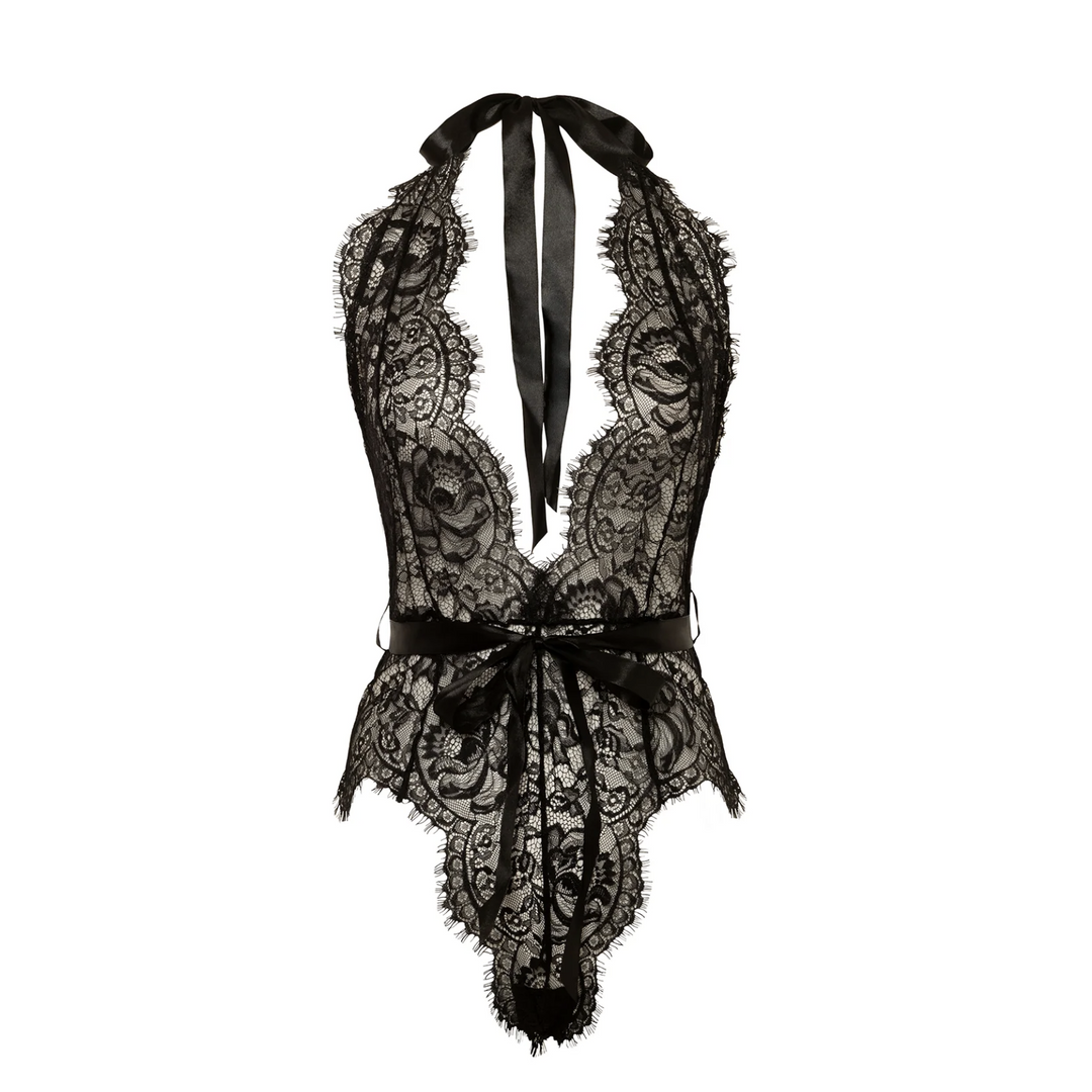 Oh la la Cheri Naomi Eyelash Lace Halter Bodysuit in Black 52-11025-Bodysuit-Oh la la Cheri-Black-Small/Medium-Anna Bella Fine Lingerie, Reveal Your Most Gorgeous Self!