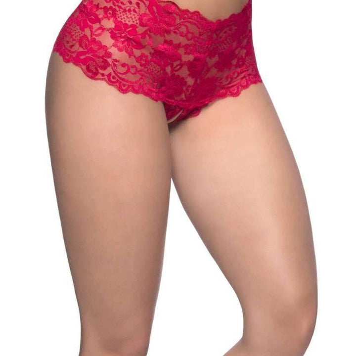 Oh la la Cherie Good Night Kiss Crotchless Boyshort 2025-Panties-Oh la la Cheri-Red-Small/Medium-Anna Bella Fine Lingerie, Reveal Your Most Gorgeous Self!