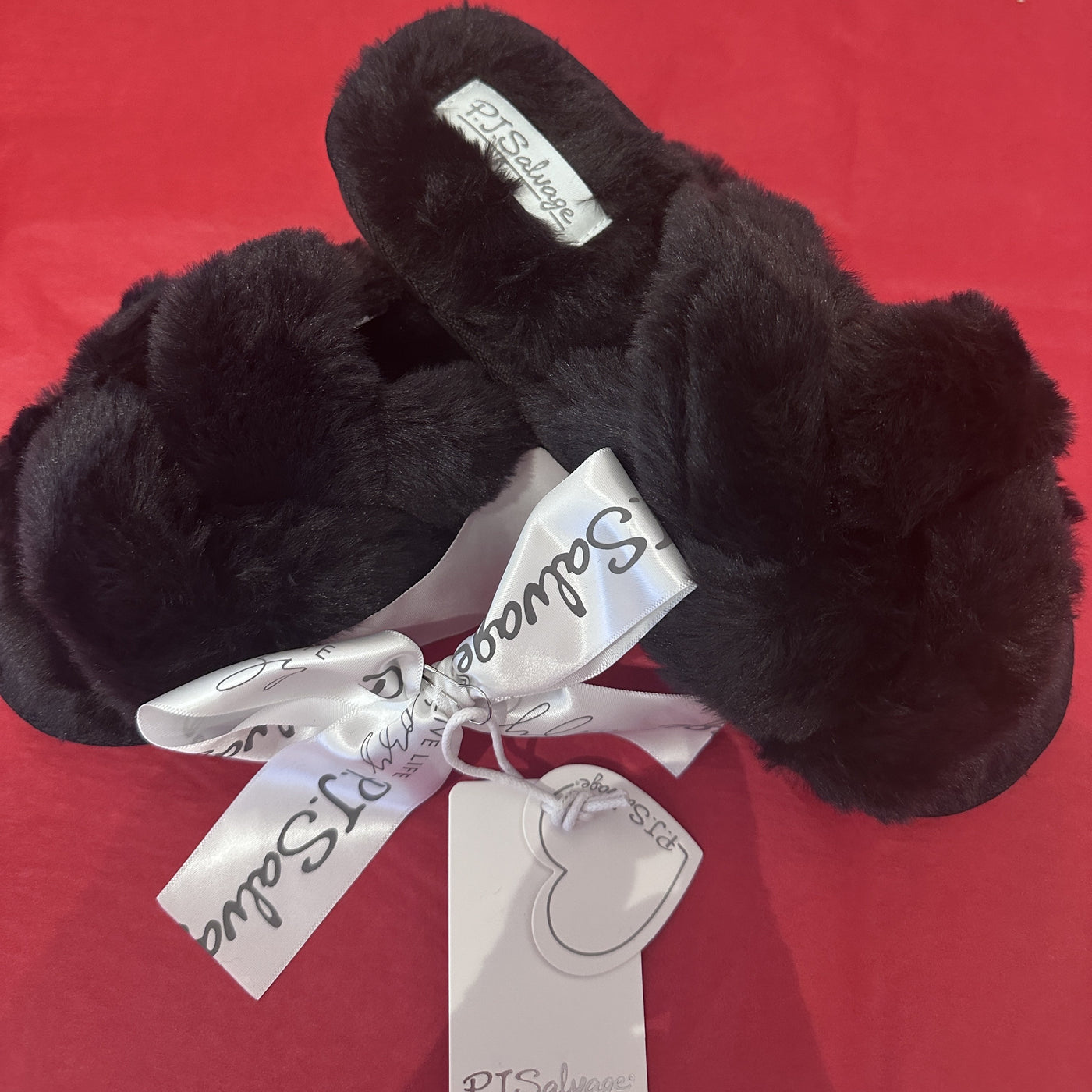 PJ Salvage Black Faux Fur Slippers 145219-Anna Bella Fine Lingerie-Black-Small-