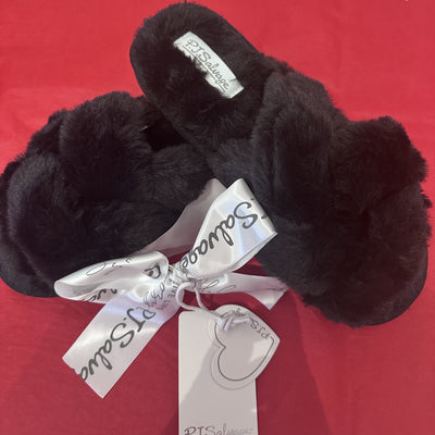 PJ Salvage Black Faux Fur Slippers 145219-Anna Bella Fine Lingerie-Black-Small-