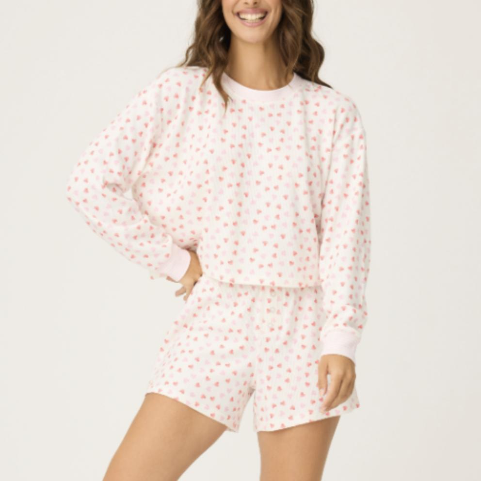 PJ Salvage Boyfriend Boxer Short Set RWBXST-Anna Bella Fine Lingerie-Ivory with Hearts-XSmall-