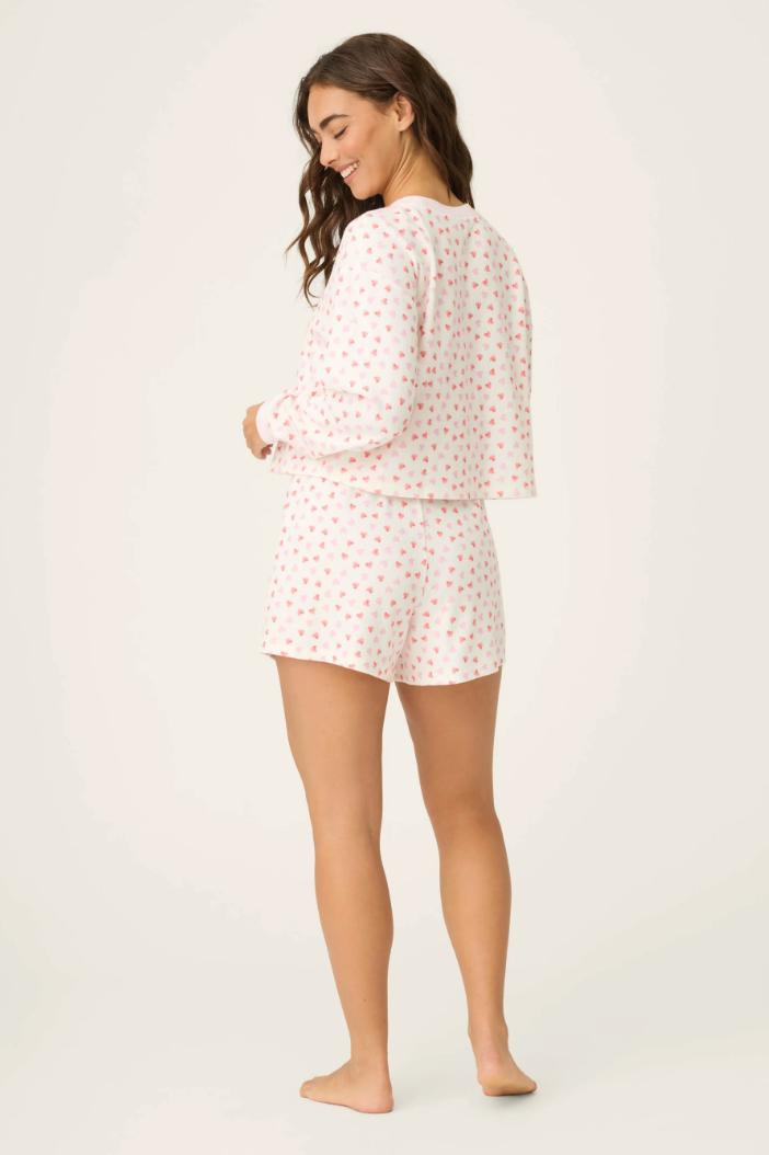 PJ Salvage Boyfriend Boxer Short Set RWBXST-Sleepwear-PJ Salvage-Ivory with Hearts-XSmall-Anna Bella Fine Lingerie, Reveal Your Most Gorgeous Self!