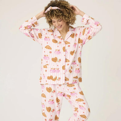 PJ Salvage Brunch Club Breakfast 3-Piece Flannel PJ Set RUFLPJ-Loungewear-PJ Salvage-Pink-XSmall-Anna Bella Fine Lingerie, Reveal Your Most Gorgeous Self!