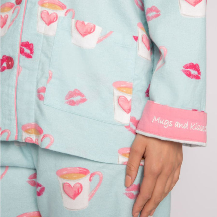 PJ Salvage Flannel 2-Pc PJ Set with Headband RKFLPJ-Loungewear-PJ Salvage-Aqua-XSmall-Anna Bella Fine Lingerie, Reveal Your Most Gorgeous Self!