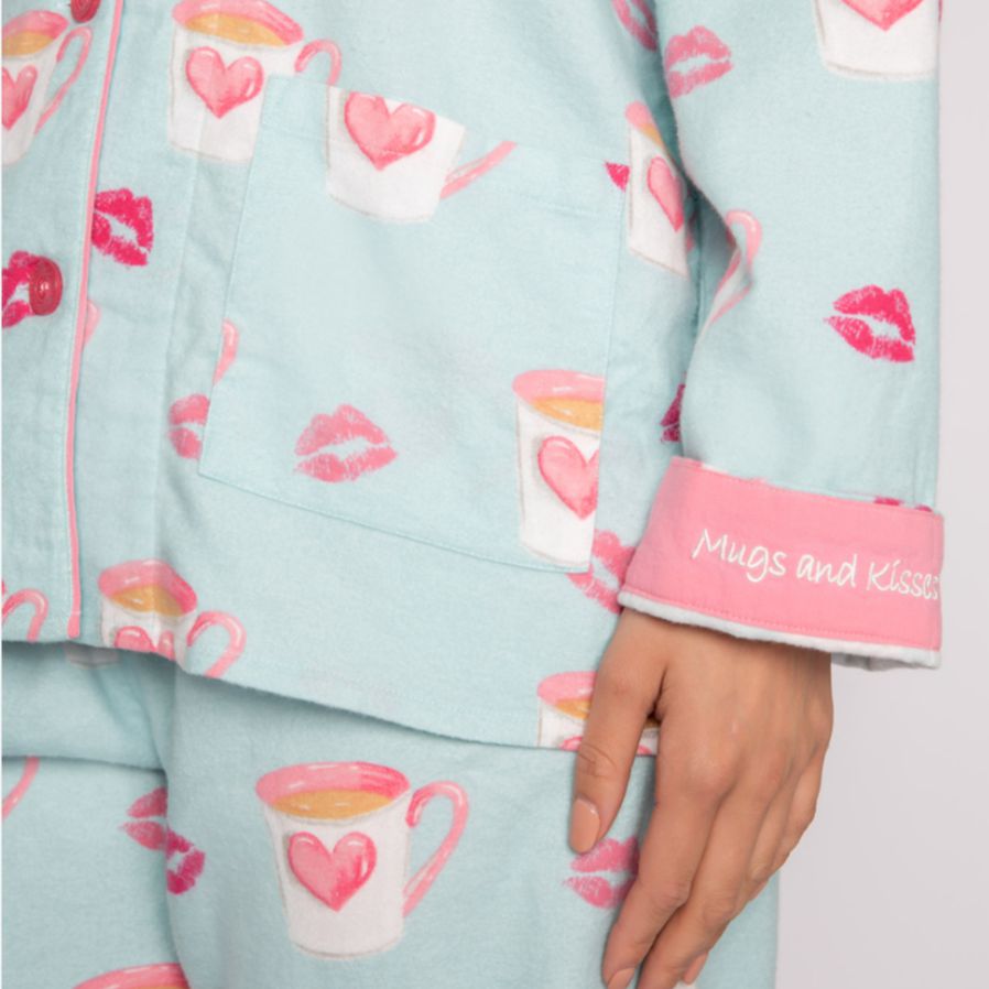 PJ Salvage Flannel 2-Pc PJ Set with Headband RKFLPJ-Loungewear-PJ Salvage-Aqua-XSmall-Anna Bella Fine Lingerie, Reveal Your Most Gorgeous Self!